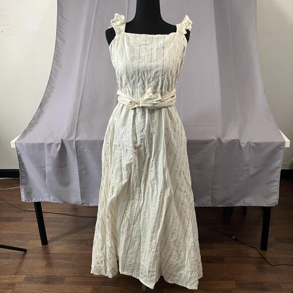 Bel Kazan Dress Womens XL Stripe Maxi Ruffle Strap Pockets Boho Bali Summer - Picture 1 of 16